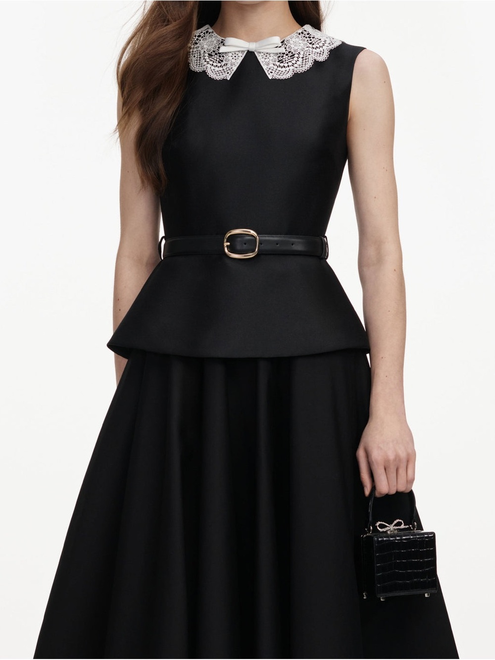 NWOT Self-Portrait BLACK TAFFETA PEPLUM MIDI DRESS - Picture 2 of 8